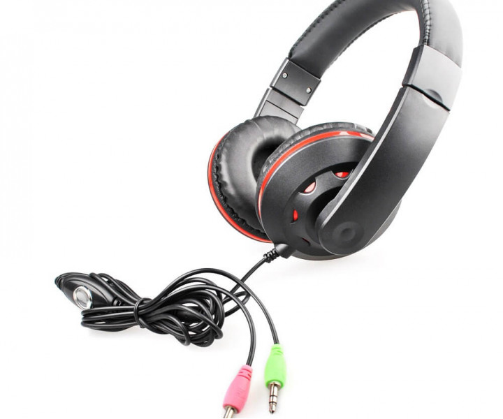 Наушники HQ-Tech E-H032 Black, 2 x Mini jack (3.5 мм), накладные, регулятор громкости, кабель 2 м
